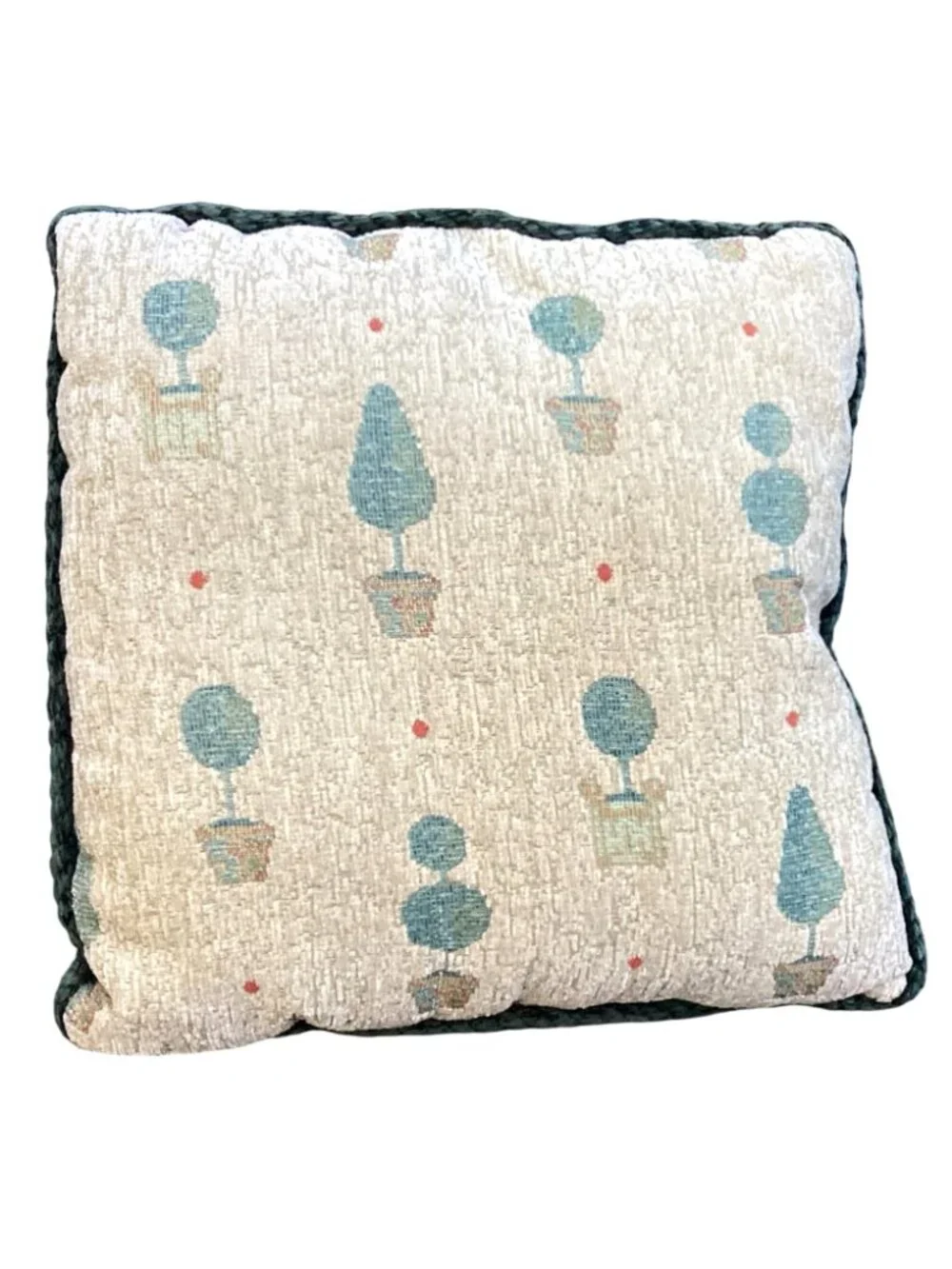 Set Of 2 Tapestry Throw Pillows Topiary Front & Green Velvet Back 15